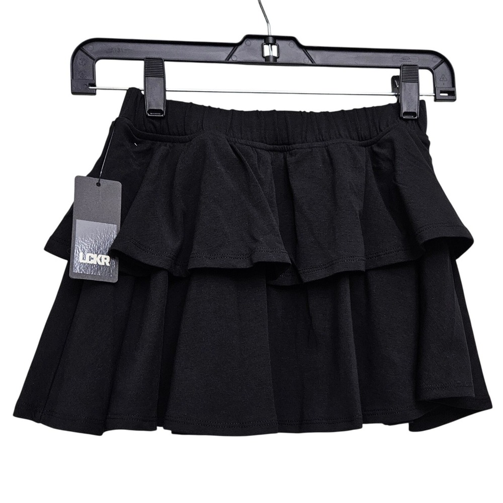 LCKR Tiered Ruffle Skort Girls Medium Black Jersey Knit Active Athleisure‎ Skirt